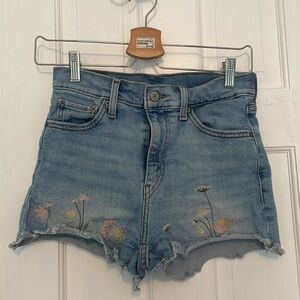Levis Embroidered Jean Short Raw Hem High Rise